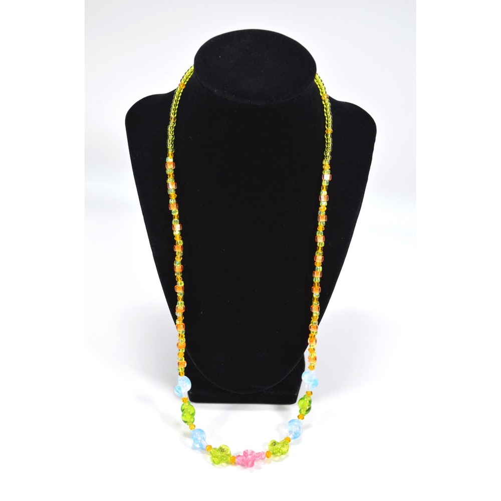 Vtg Handmade Glass Bead Necklace Multicolor Glass Beads‎ Small Org Beads 26.5"